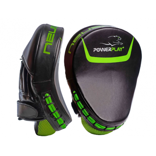 Лапы боксерские PowerPlay 3041 Черно-Зеленые PU пара