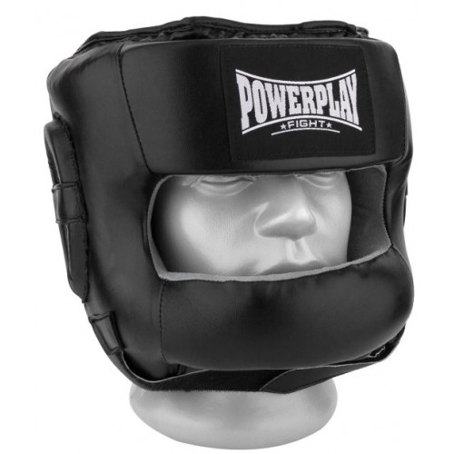 Боксерский шлем тренировочный PowerPlay 3067 с бампером PU + Amara Черный