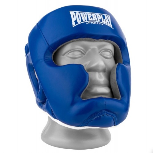 Боксерский шлем тренировочный PowerPlay 3068 PU + Amara Сине-Белый