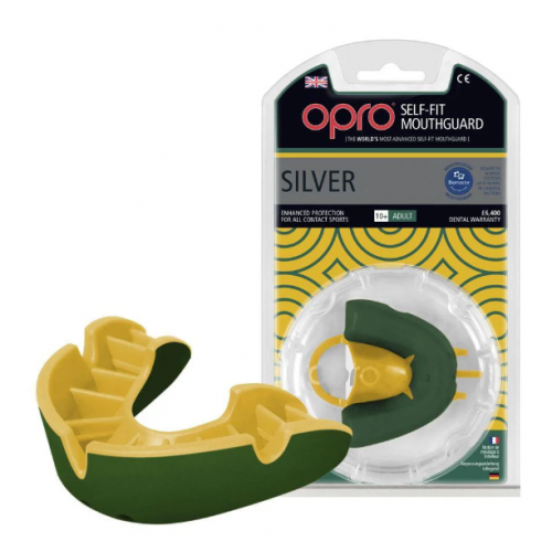 Капа OPRO Silver Green / Gold