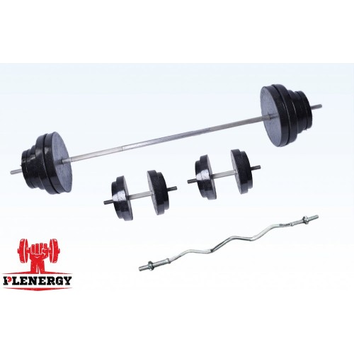 Штанга + гантели + W-образный гриф Plenergy 67 кг