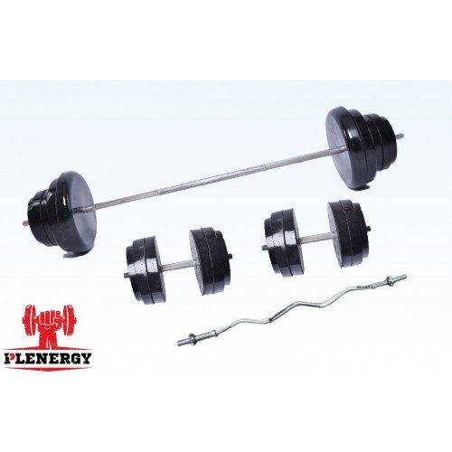 Штанга + гантели + W-образный гриф Plenergy 77 кг